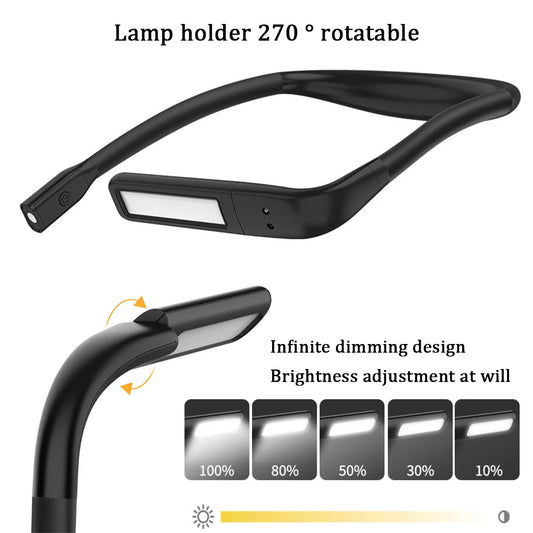 Lámpara de lectura para el cuello, luces para libros, lectura en la cama, flexible, duradera, portátil, recargable por USB, novedad, iluminación LED flexible para libros