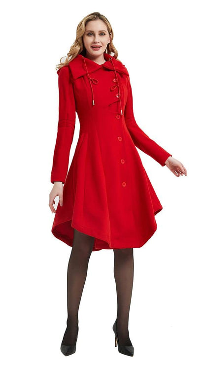 QZUnique Trench Coat pour Femmes Gothique Punk Col Caban Hiver Vêtements D'extérieur Femmes Longue Polaire Caban Veste Slim Capuche Robe Manteau