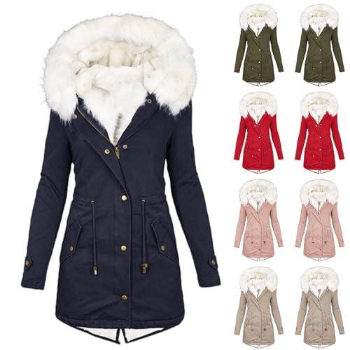 Abrigos de invierno para mujer, parkas con capucha de talla grande, chaquetas gruesas con forro de lana sintética, prendas de vestir exteriores informales con cremallera y bolsillos 