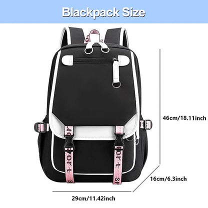 Uplayteck Kids School Backpack Waterproof with Earphone Port&USB Charging Port Cute Laptop Backpack Bag Black for Kids Teenagers Girls