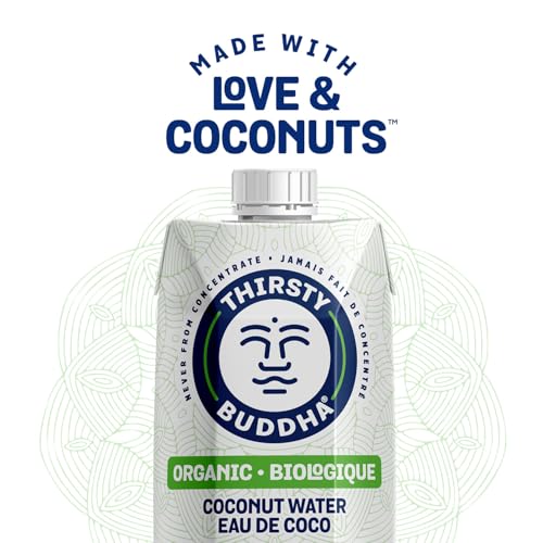 THIRSTY BUDDHA Coconut Water - Pure Coconut Water- Premium Coconut Water- Organic Coconut Water- Fair Trade Certified Coconut Water- All Natural Hydration – Electrolytes – Sports Drink- No Added Sugar– Vegan –Non-GMO Coconut Water, 1L (6/1L)