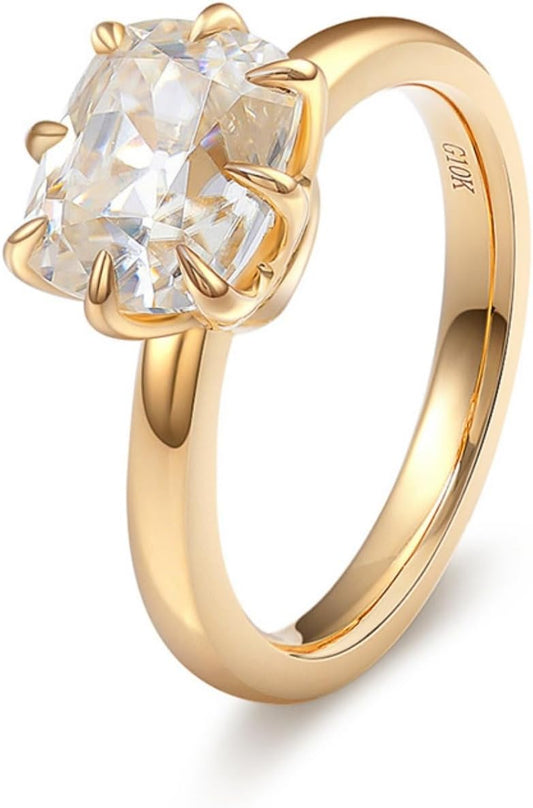 WAHZAUS Sparkling Radiant Cut 10k Gold Moissanite Ring for Women 2.5 Carat Lab Created Diamond Ring Anniversary Promise Fashion Luxury Suitable for Daily Wear Wedding Birthday Engagement