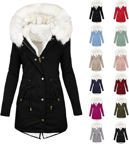 Abrigos de invierno para mujer, parkas con capucha de talla grande, chaquetas gruesas con forro de lana sintética, prendas de vestir exteriores informales con cremallera y bolsillos 