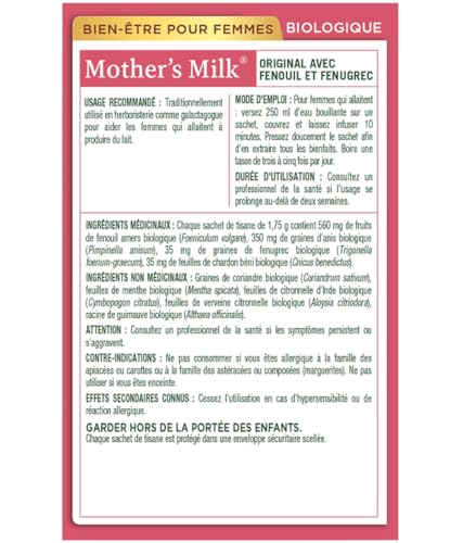 Traditional Medicinals - Tisane d'allaitement au lait maternel biologique (paquet de 1) - Soutient la production de lait maternel pour les mères qui allaitent - 16 sachets de thé au total 