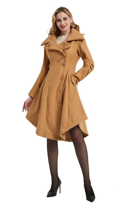 QZUnique Trench Coat pour Femmes Gothique Punk Col Caban Hiver Vêtements D'extérieur Femmes Longue Polaire Caban Veste Slim Capuche Robe Manteau