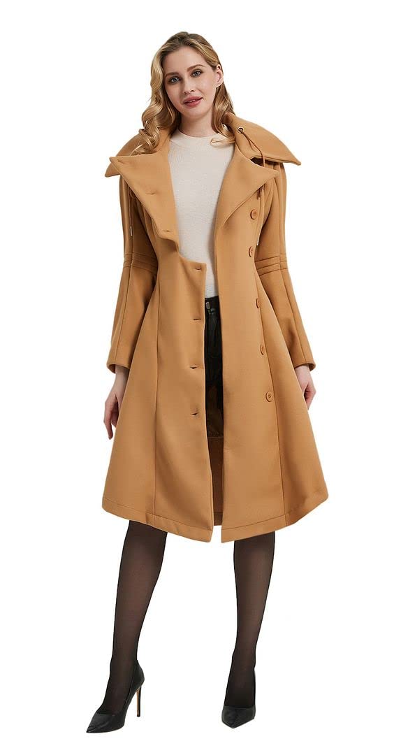 QZUnique Trench Coat pour Femmes Gothique Punk Col Caban Hiver Vêtements D'extérieur Femmes Longue Polaire Caban Veste Slim Capuche Robe Manteau