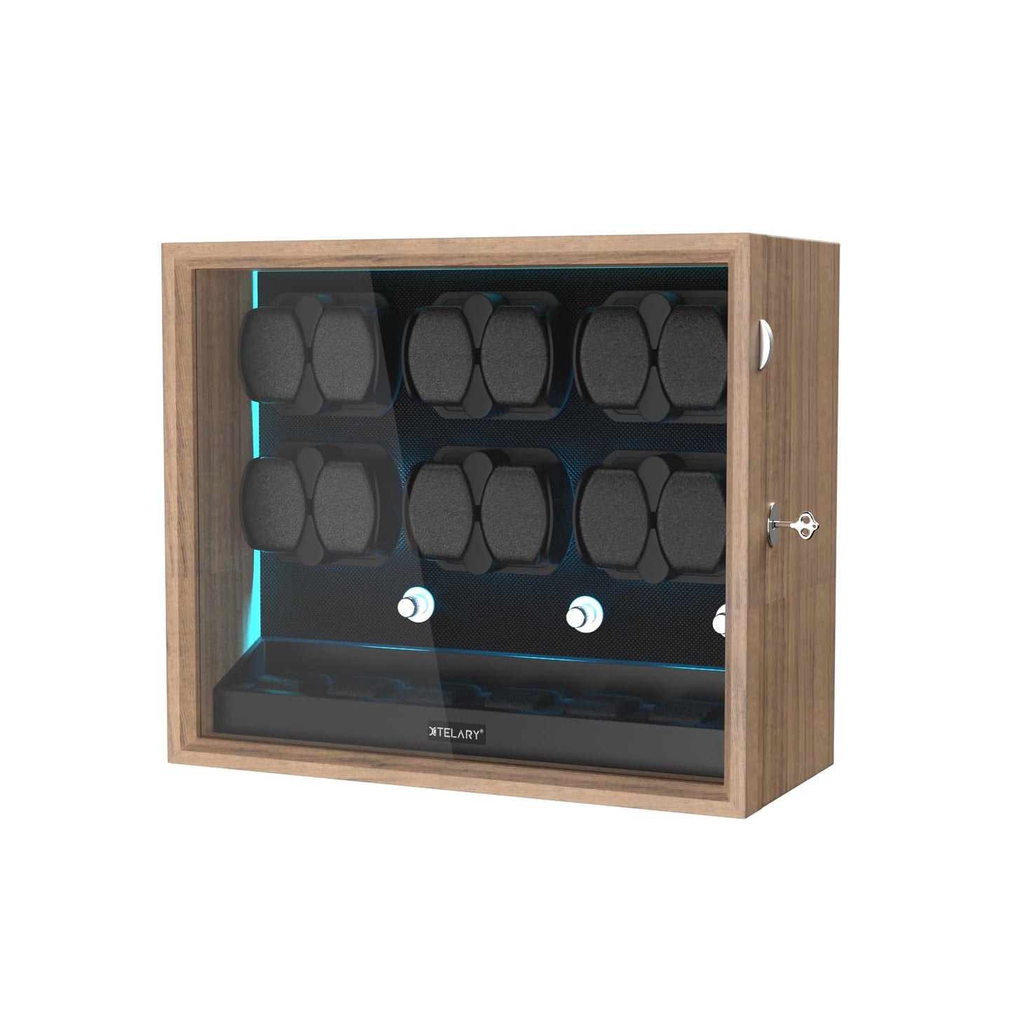 XTELARY Watch Winder for 4/6/8/12 Automatic Watches, Lockable Automatic Winders with Extra Watch Storages, 4 Rotation Modes, Flexible Watch Pillows, Quiet Mabuchi Motor, and Blue Backlight