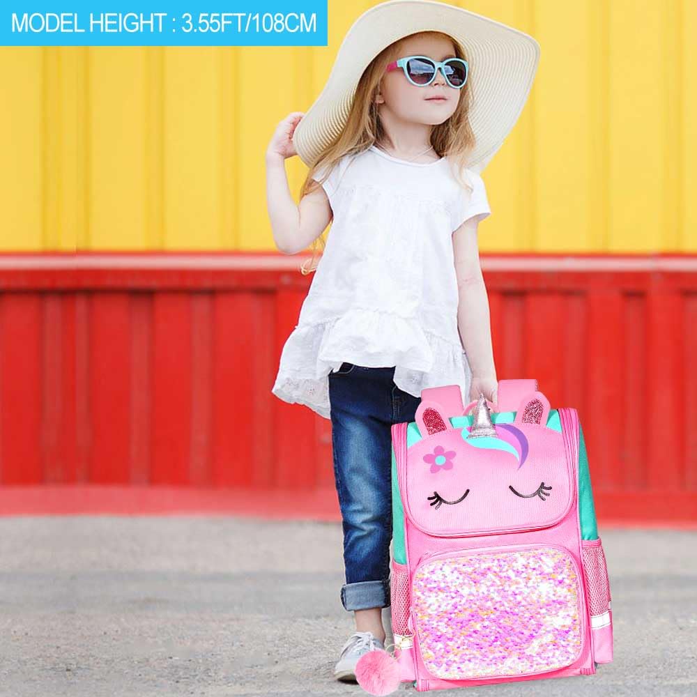 3PCS Kids Backpack for Girls, 15" Sequin Bookbag with Lunch Box, Leopard School Bag Set for Elementary Preschool Toddler