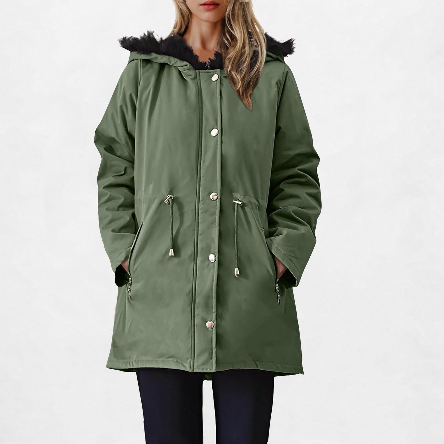 Abrigos de invierno para mujer, parkas con capucha de talla grande, chaquetas gruesas con forro de lana sintética, prendas de vestir exteriores informales con cremallera y bolsillos 