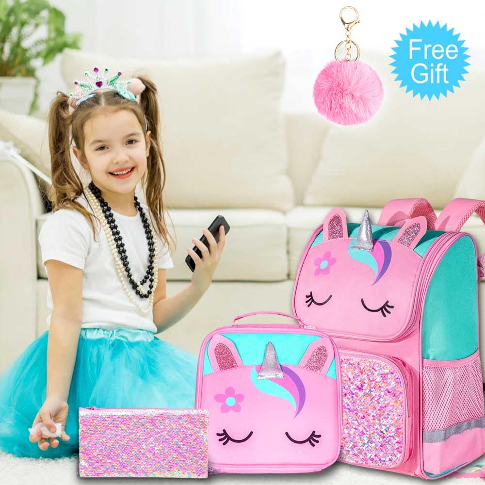 3PCS Kids Backpack for Girls, 15" Sequin Bookbag with Lunch Box, Leopard School Bag Set for Elementary Preschool Toddler