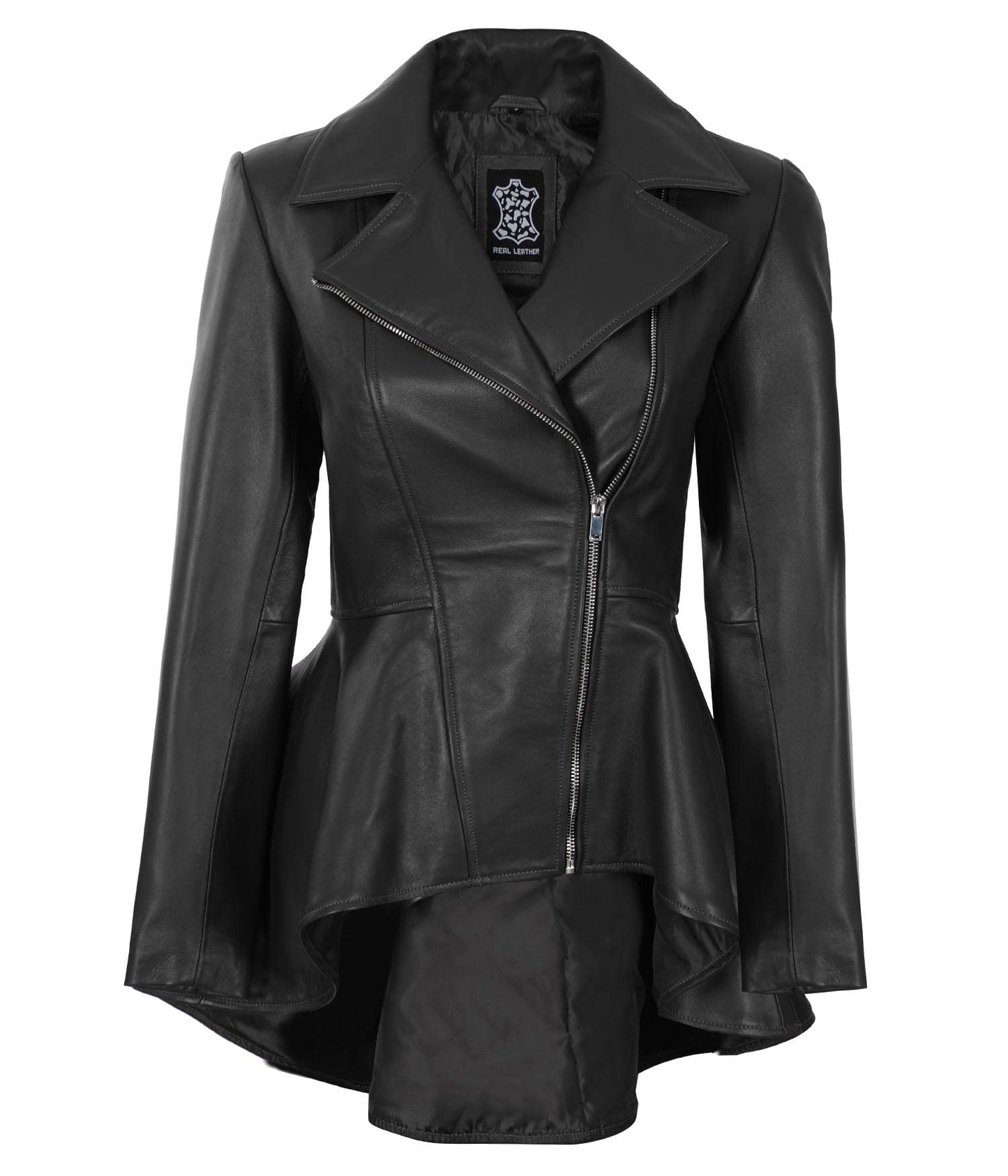 Decrum Leather Jacket For Women - Real Lambskin Casual Peplum Asymmetrical Style Womens Leather Jackets