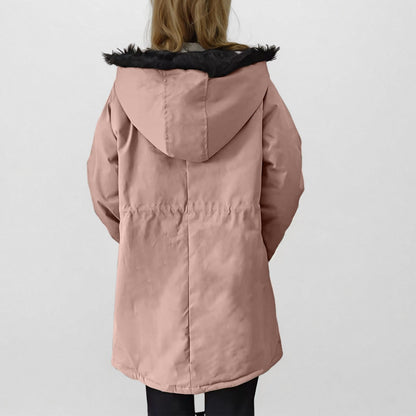 Abrigos de invierno para mujer, parkas con capucha de talla grande, chaquetas gruesas con forro de lana sintética, prendas de vestir exteriores informales con cremallera y bolsillos 