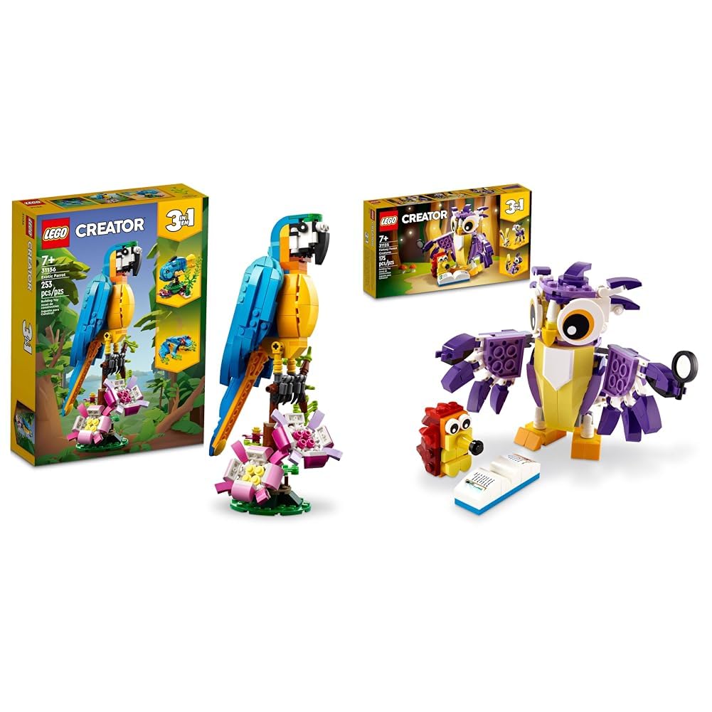 LEGO Creator 3 in 1 Exotic Parrot Building Toy Set, Transforms to 3 Different Animal Figures - from Colorful Parrot, to Swimming Fish, to Cute Frog, Creative Toys for Kids Ages 7 and Up, 31136