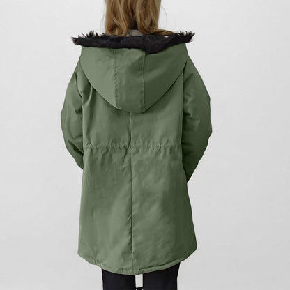 Abrigos de invierno para mujer, parkas con capucha de talla grande, chaquetas gruesas con forro de lana sintética, prendas de vestir exteriores informales con cremallera y bolsillos 