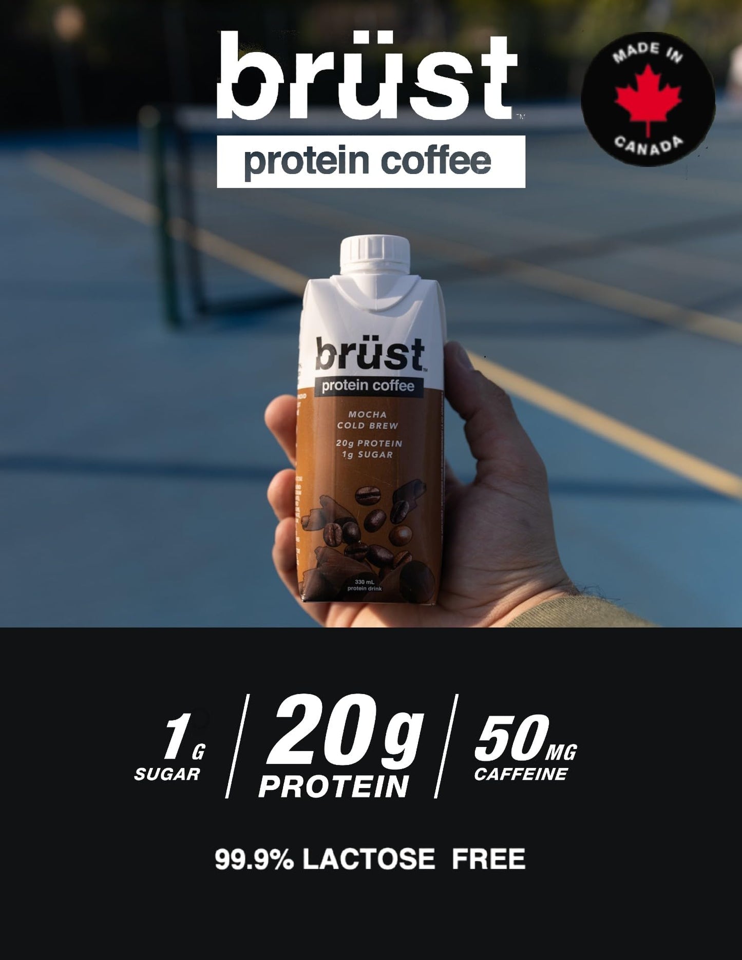 BRÜST PROTEIN COFFEE LIGHT ROAST - Pack de 12 (20 g de protéines, 120 mg de caféine, 120 calories) Léger, légèrement sucré, 330 ml, Brust Cold Brew Iced Coffee - COMME VU DANS DRAGON'S DEN 