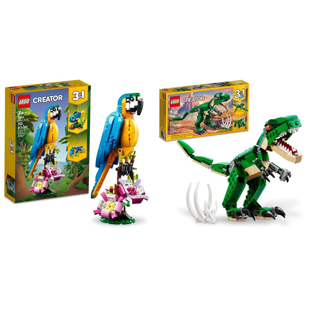 LEGO Creator 3 in 1 Exotic Parrot Building Toy Set, Transforms to 3 Different Animal Figures - from Colorful Parrot, to Swimming Fish, to Cute Frog, Creative Toys for Kids Ages 7 and Up, 31136