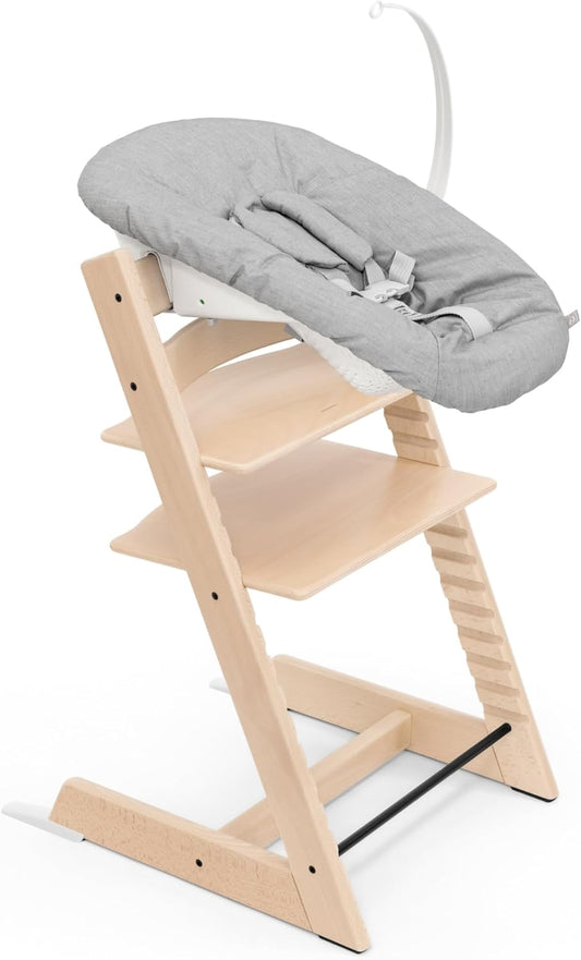 Silla Tripp Trapp de Stokke (natural) + conjunto para recién nacidos Tripp Trapp (gris): cómoda, segura y fácil de usar, para recién nacidos de hasta 20 libras 