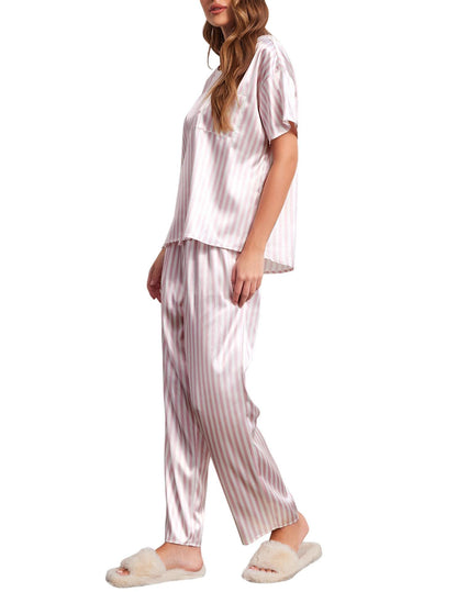 Ensemble de pyjama en satin soyeux pour femmes Ekouaer, chemise à manches courtes avec pantalon de pyjama long, vêtements de détente doux