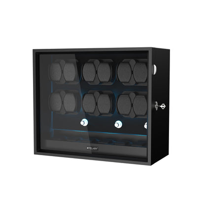 XTELARY Watch Winder for 4/6/8/12 Automatic Watches, Lockable Automatic Winders with Extra Watch Storages, 4 Rotation Modes, Flexible Watch Pillows, Quiet Mabuchi Motor, and Blue Backlight