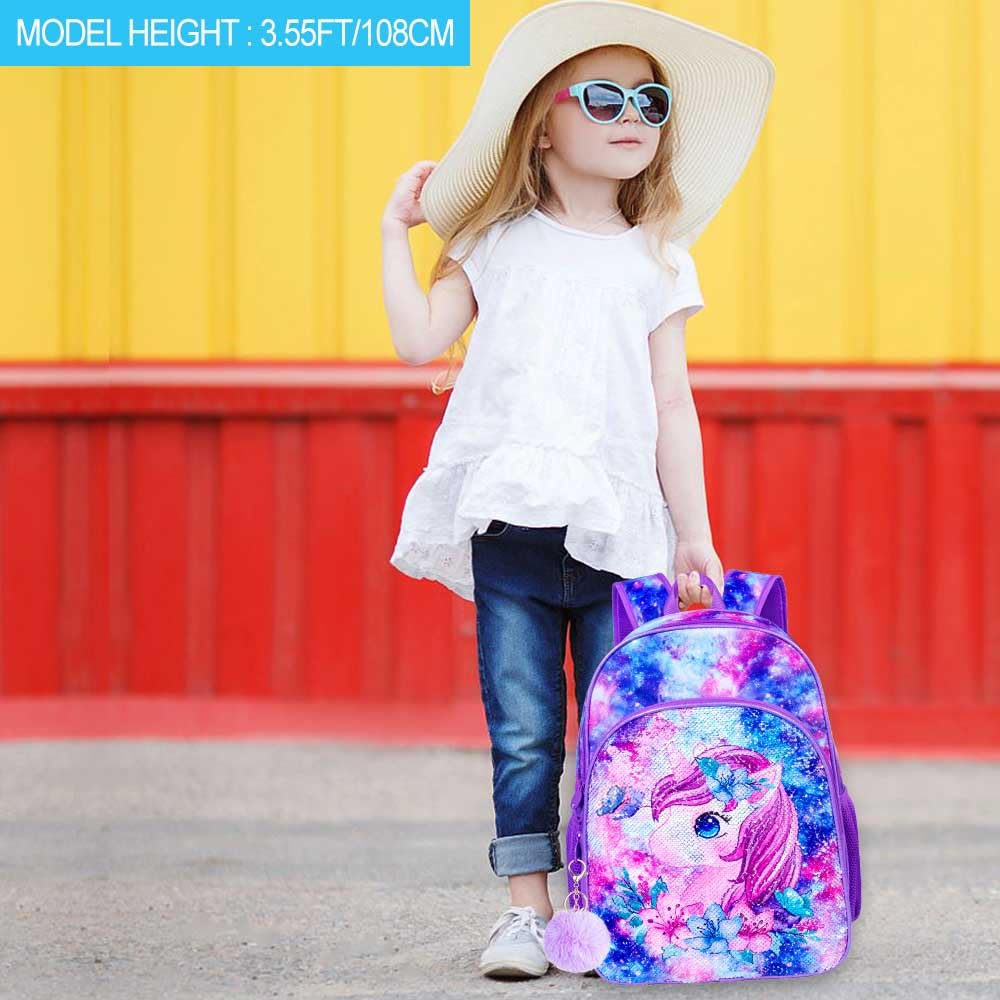 3PCS Kids Backpack for Girls, 15" Sequin Bookbag with Lunch Box, Leopard School Bag Set for Elementary Preschool Toddler