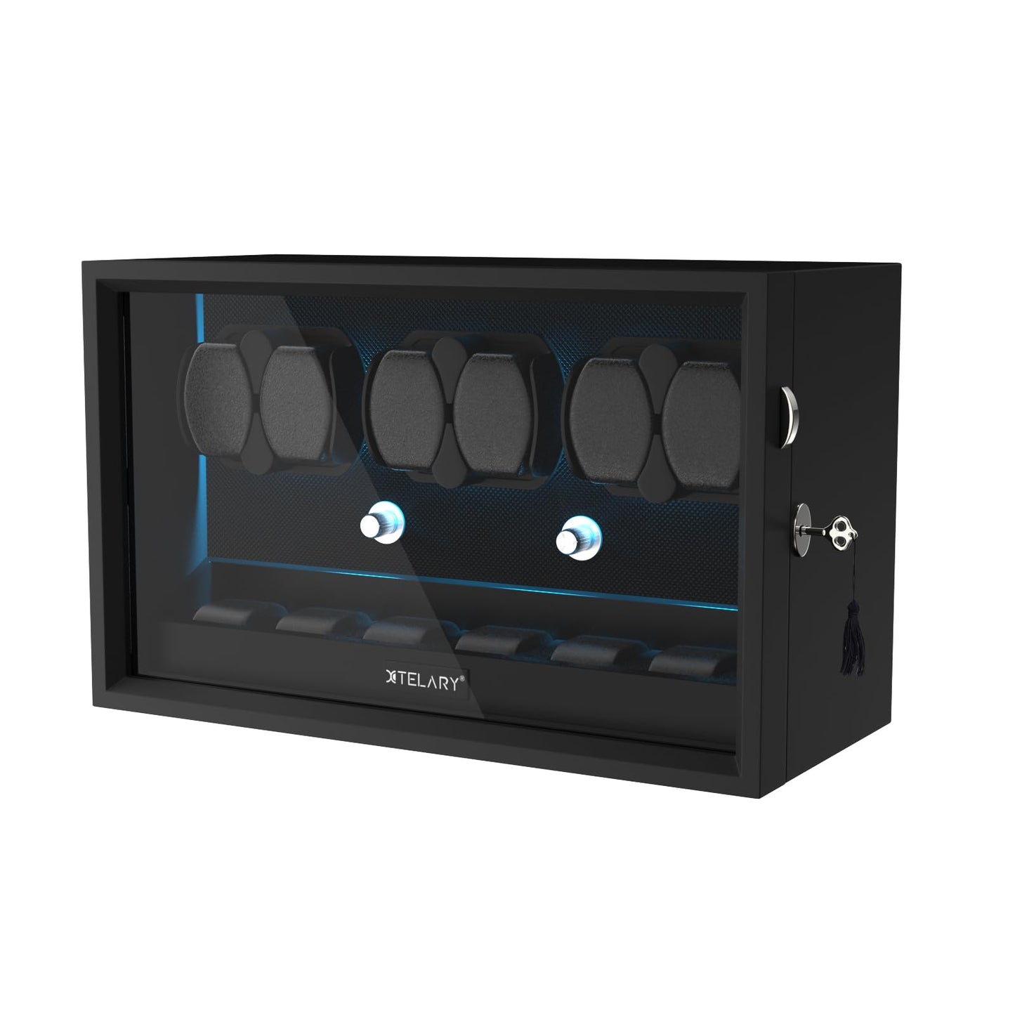 XTELARY Watch Winder for 4/6/8/12 Automatic Watches, Lockable Automatic Winders with Extra Watch Storages, 4 Rotation Modes, Flexible Watch Pillows, Quiet Mabuchi Motor, and Blue Backlight