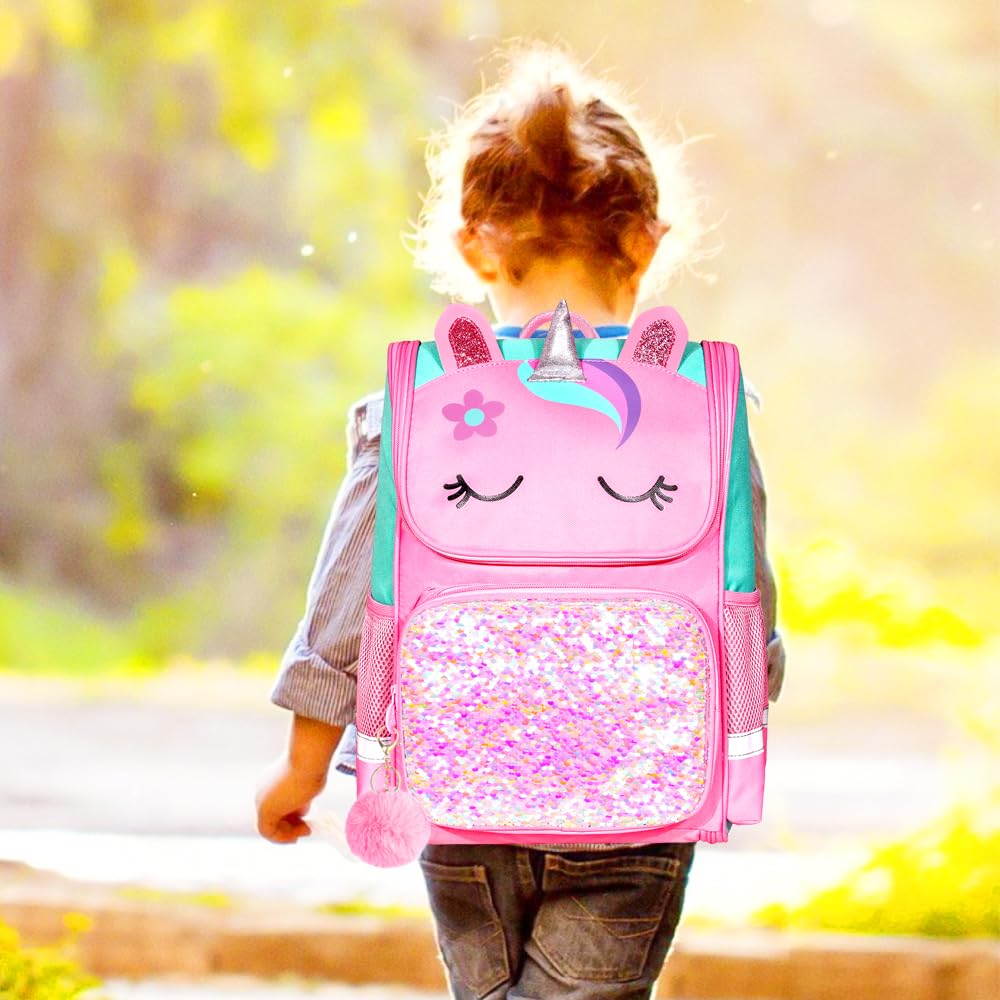 Lot de 3 sacs à dos à paillettes pour filles, sac à dos avec boîte à lunch, sac d'école maternelle pour enfants de 15 pouces pour élèves du primaire et du tout-petit - Koala vert 