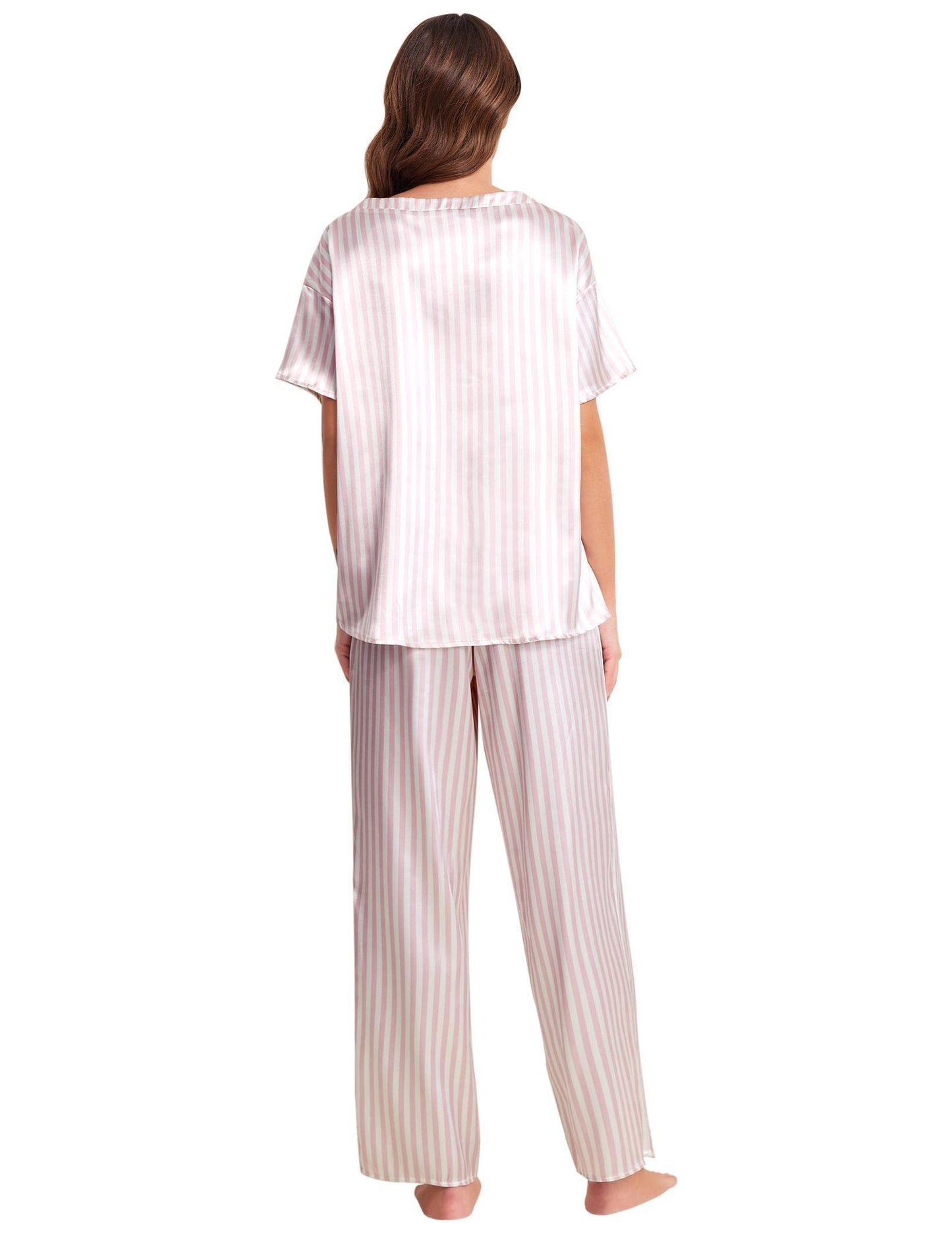 Ensemble de pyjama en satin soyeux pour femmes Ekouaer, chemise à manches courtes avec pantalon de pyjama long, vêtements de détente doux