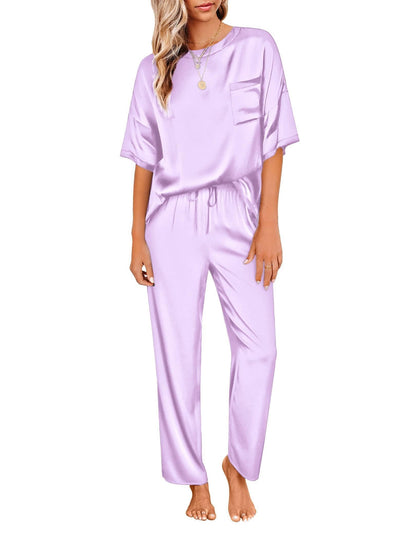 Ensemble de pyjama en satin soyeux pour femmes Ekouaer, chemise à manches courtes avec pantalon de pyjama long, vêtements de détente doux