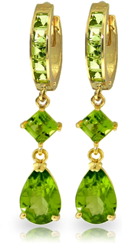 Boucles d'oreilles Temptation Peridot en or massif 14 carats GG 5,62 carats Galaxy Gold 