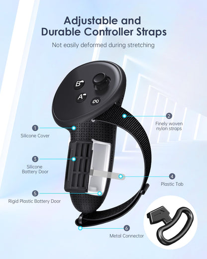 Maecker vr Controller Straps Compatible with Meta Quest 3S for Quest 3 Controller Grips with Battery Door Anti-Slip Knuckle Straps for Quest 3S/3 Accessories