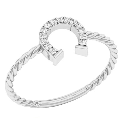 Bague pour femme avec tige torsadée en forme de fer à cheval et diamant blanc rond de la collection Dazzlingrock (0,07 ct, couleur IJ, pureté I2-I3), or 10 carats 