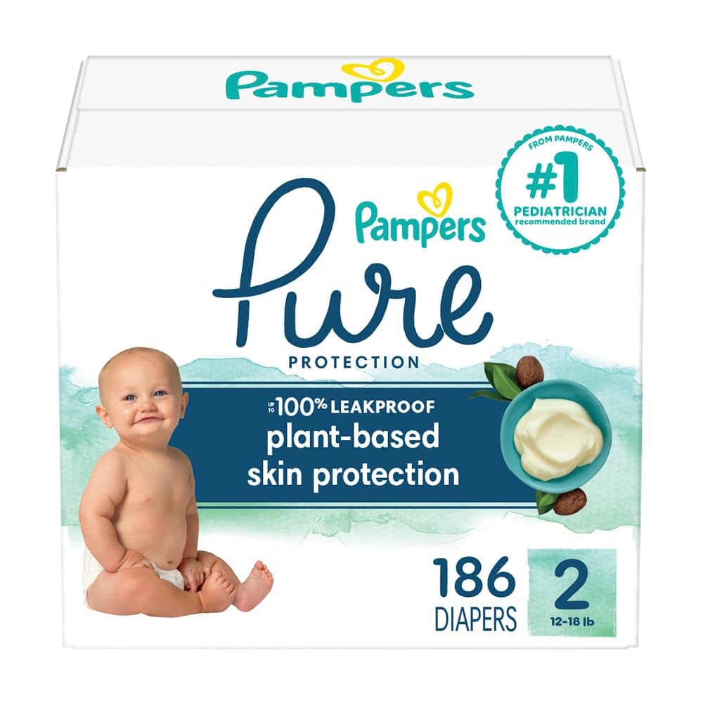 Pañales desechables para bebé hipoalergénicos y sin fragancia, tamaño 1, 198 unidades, Pampers Pure Protection 