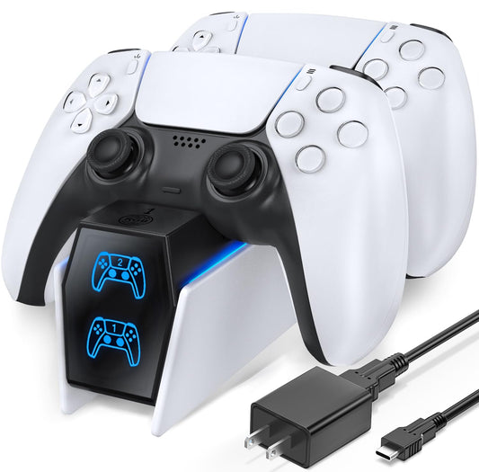 Chargeur de contrôleur PS5, station de charge OIVO PS5 pour contrôleur Dualsense, station de charge de contrôleur PS5 avec adaptateur secteur de charge rapide, chargeur PS5 pour contrôleur double PlayStation 5 