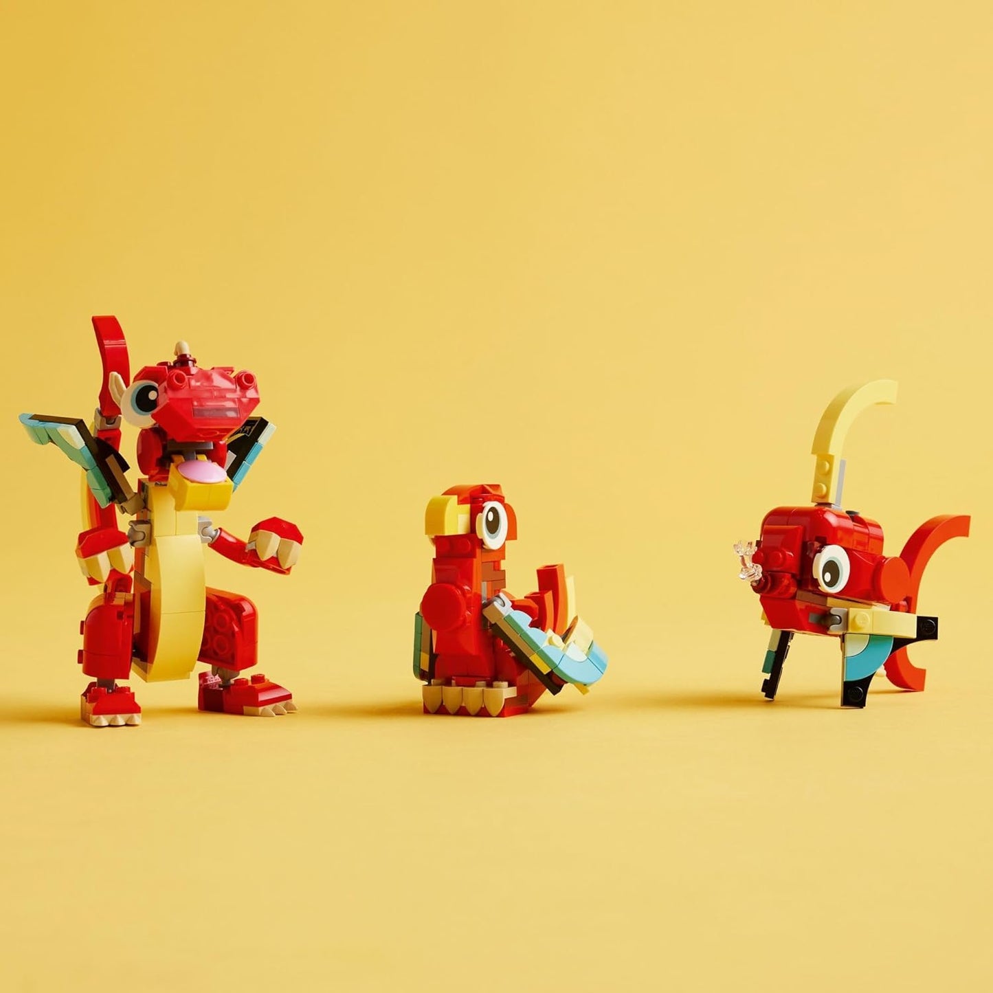 Jouet Dragon Rouge 3 en 1 LEGO Creator, se transforme de jouet Dragon en jouet Poisson en jouet Phénix, idée cadeau pour garçons et filles de 6 ans et plus, ensemble de jouets animaux pour enfants, 31145 