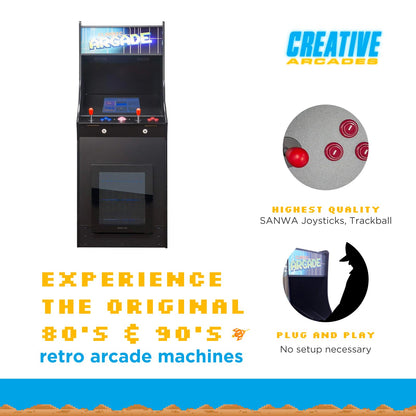 Creative Arcades Full-Size Commercial Grade 2-Player Cabinet Arcade Machines with Built-in Fridge (4500 Games, Trackball)