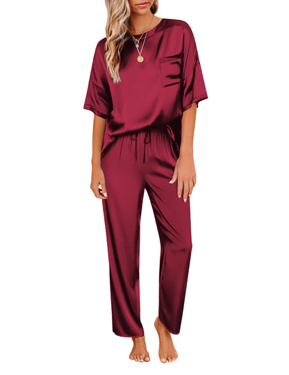 Ensemble de pyjama en satin soyeux pour femmes Ekouaer, chemise à manches courtes avec pantalon de pyjama long, vêtements de détente doux