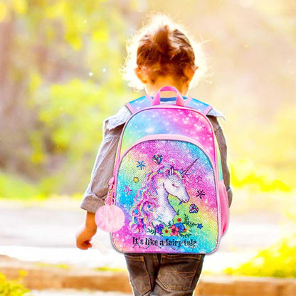 Lot de 3 sacs à dos à paillettes pour filles, sac à dos avec boîte à lunch, sac d'école maternelle pour enfants de 15 pouces pour élèves du primaire et du tout-petit - Koala vert 