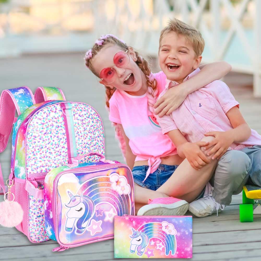 3PCS Kids Backpack for Girls, 15" Sequin Bookbag with Lunch Box, Leopard School Bag Set for Elementary Preschool Toddler