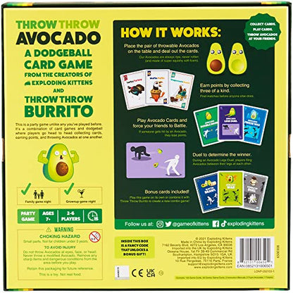 Throw Throw Avocado de Exploding Kittens: una secuela y un juego de expansión de Dodgeball Card Game - Juegos de fiesta para toda la familia - Juegos de cartas para adultos, adolescentes y niños - 2 a 6 jugadores 