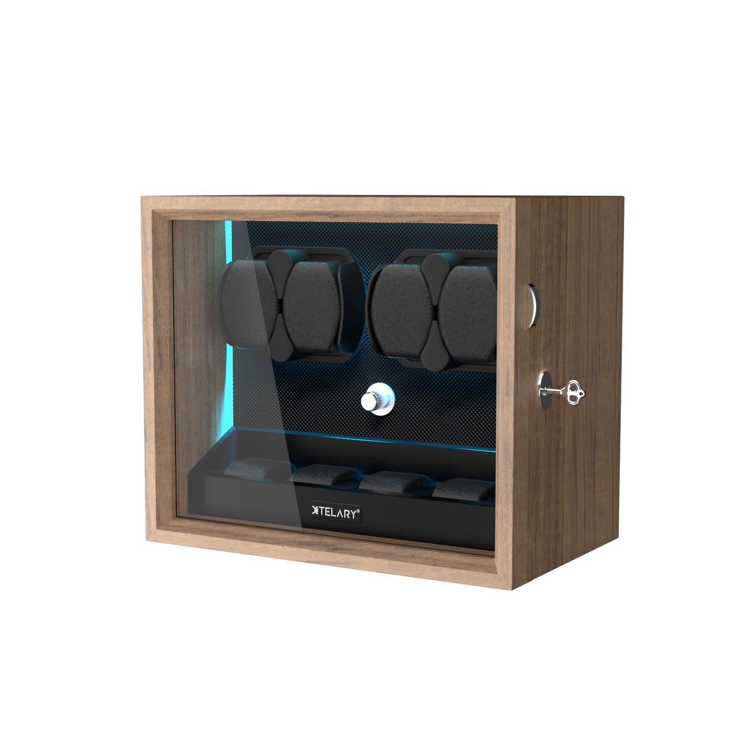 XTELARY Watch Winder for 4/6/8/12 Automatic Watches, Lockable Automatic Winders with Extra Watch Storages, 4 Rotation Modes, Flexible Watch Pillows, Quiet Mabuchi Motor, and Blue Backlight