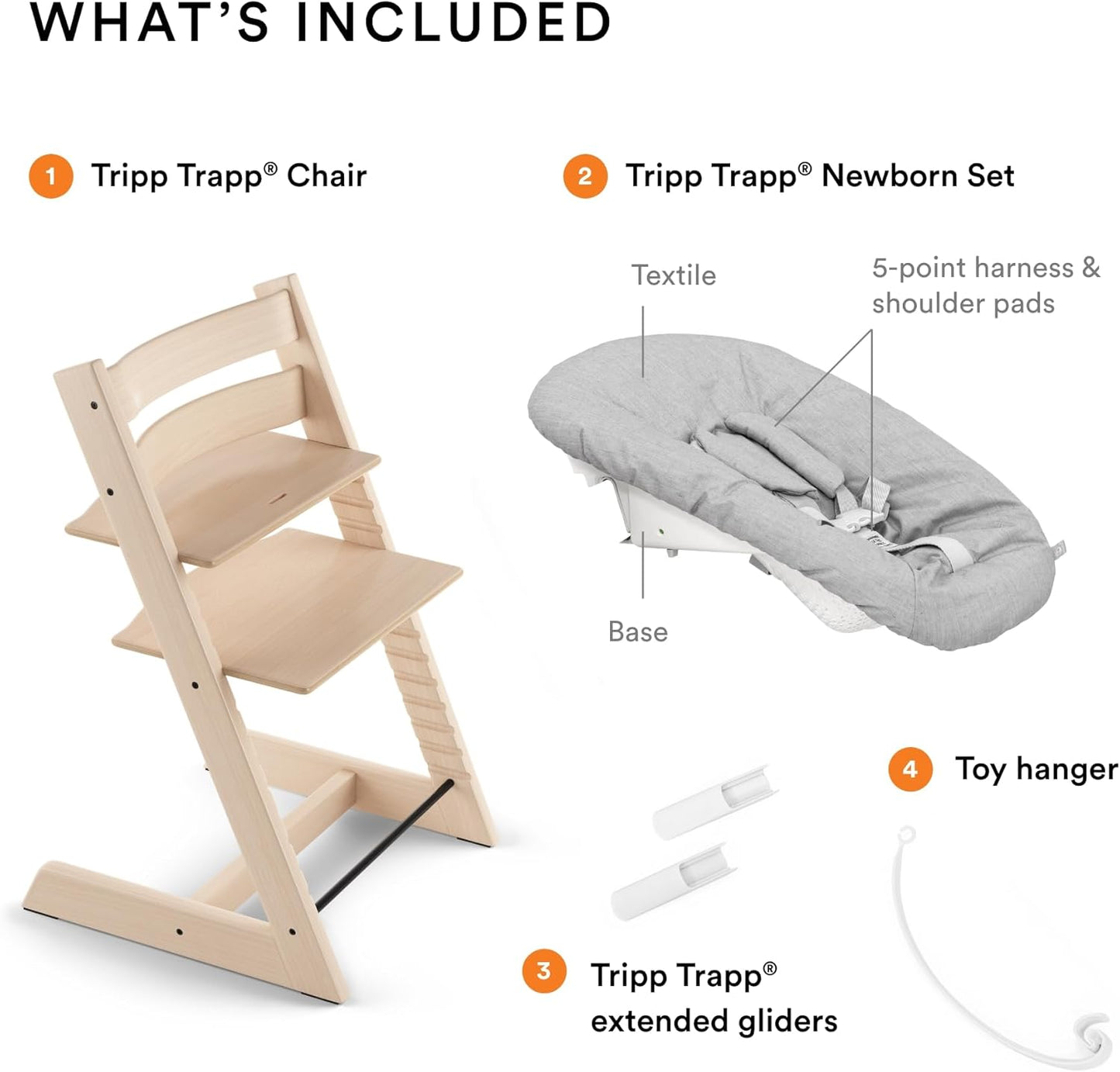 Silla Tripp Trapp de Stokke (natural) + conjunto para recién nacidos Tripp Trapp (gris): cómoda, segura y fácil de usar, para recién nacidos de hasta 20 libras 