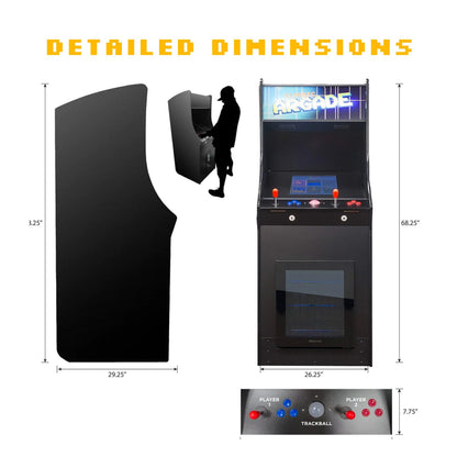 Creative Arcades Full-Size Commercial Grade 2-Player Cabinet Arcade Machines with Built-in Fridge (4500 Games, Trackball)