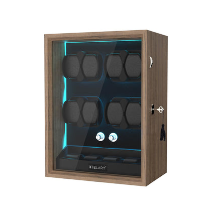 XTELARY Watch Winder for 4/6/8/12 Automatic Watches, Lockable Automatic Winders with Extra Watch Storages, 4 Rotation Modes, Flexible Watch Pillows, Quiet Mabuchi Motor, and Blue Backlight