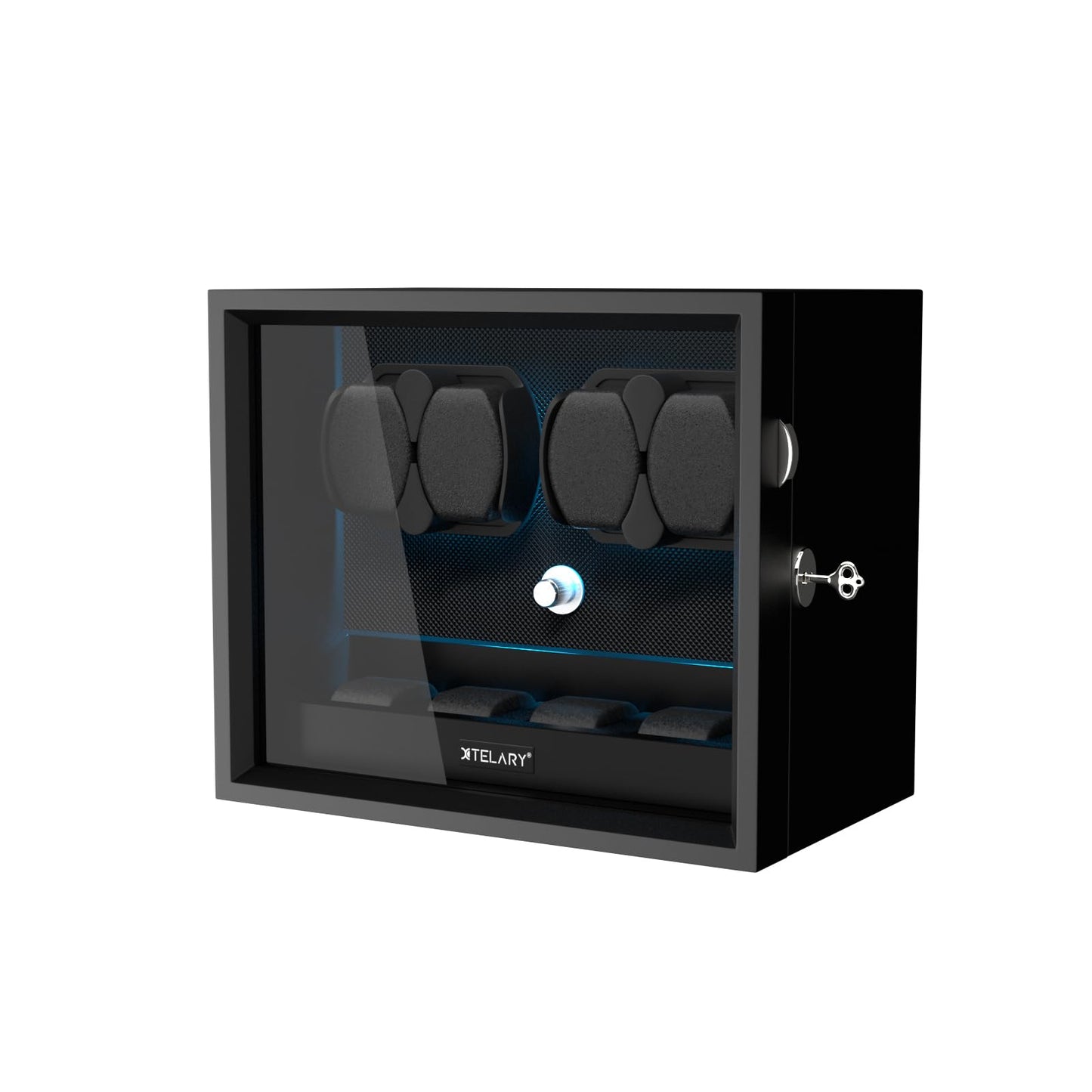 XTELARY Watch Winder for 4/6/8/12 Automatic Watches, Lockable Automatic Winders with Extra Watch Storages, 4 Rotation Modes, Flexible Watch Pillows, Quiet Mabuchi Motor, and Blue Backlight