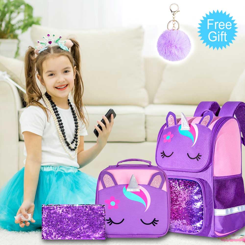 3PCS Kids Backpack for Girls, 15" Sequin Bookbag with Lunch Box, Leopard School Bag Set for Elementary Preschool Toddler