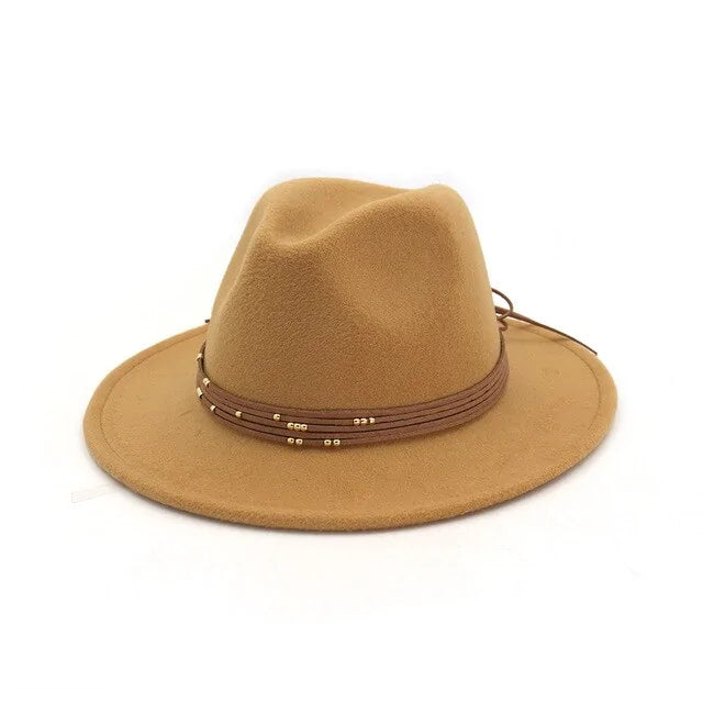 Sombreros Fedora de fieltro de lana con ala ancha y plana de moda