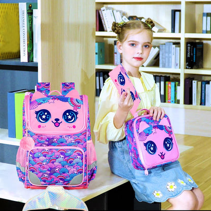 Lot de 3 sacs à dos à paillettes pour filles, sac à dos avec boîte à lunch, sac d'école maternelle pour enfants de 15 pouces pour élèves du primaire et du tout-petit - Koala vert 