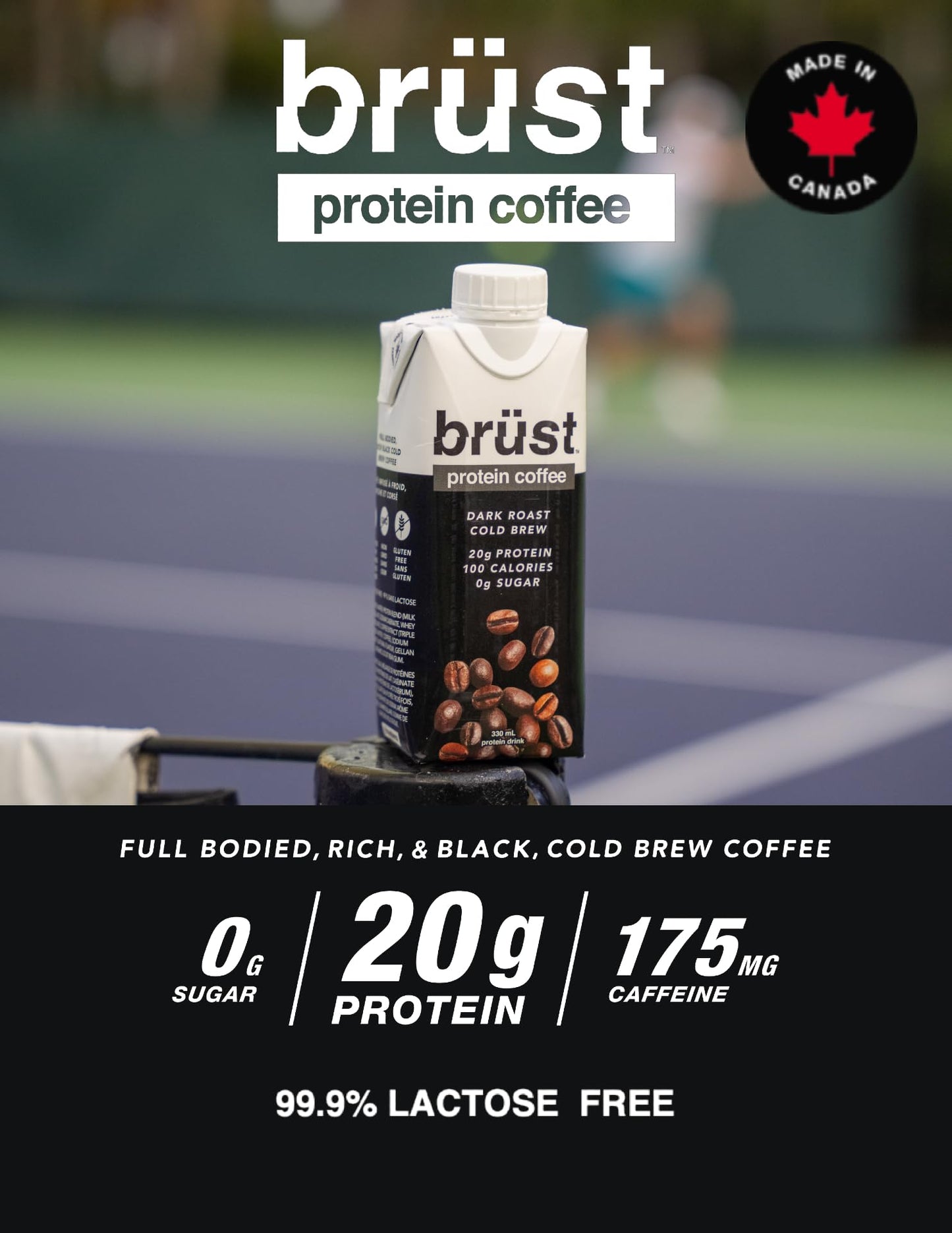 BRÜST PROTEIN COFFEE LIGHT ROAST - Pack de 12 (20 g de protéines, 120 mg de caféine, 120 calories) Léger, légèrement sucré, 330 ml, Brust Cold Brew Iced Coffee - COMME VU DANS DRAGON'S DEN 