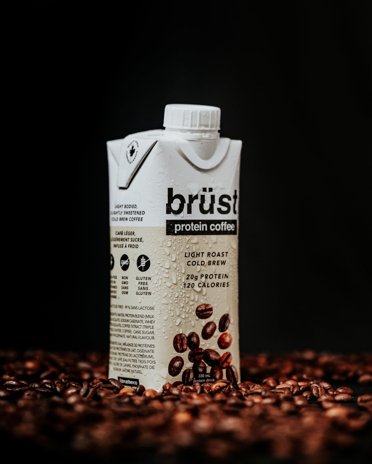 BRÜST PROTEIN COFFEE LIGHT ROAST - Pack de 12 (20 g de protéines, 120 mg de caféine, 120 calories) Léger, légèrement sucré, 330 ml, Brust Cold Brew Iced Coffee - COMME VU DANS DRAGON'S DEN 