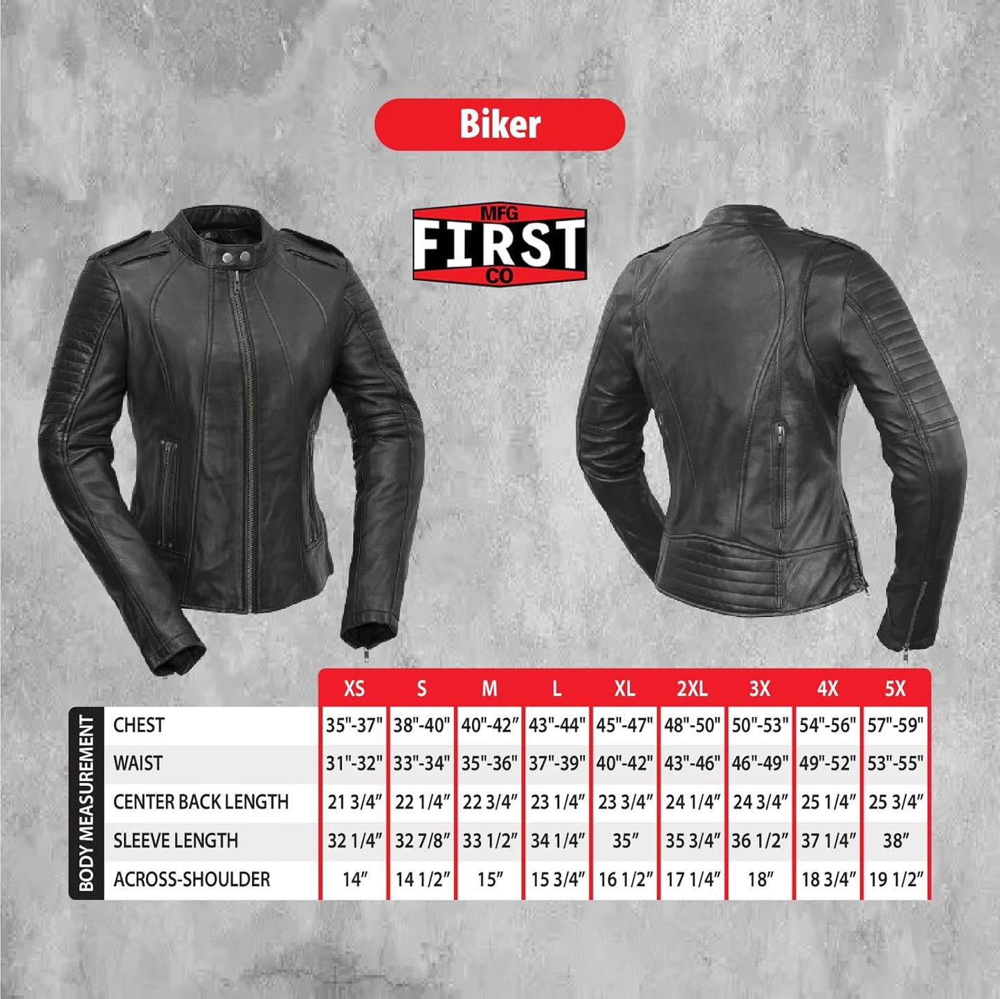 First Mfg Co - Biker - Women's Motorcycle Biker Riding Black Leather Jacket - Small - Action Back Armor Pockets Gussets Side Relief Zippers Vented